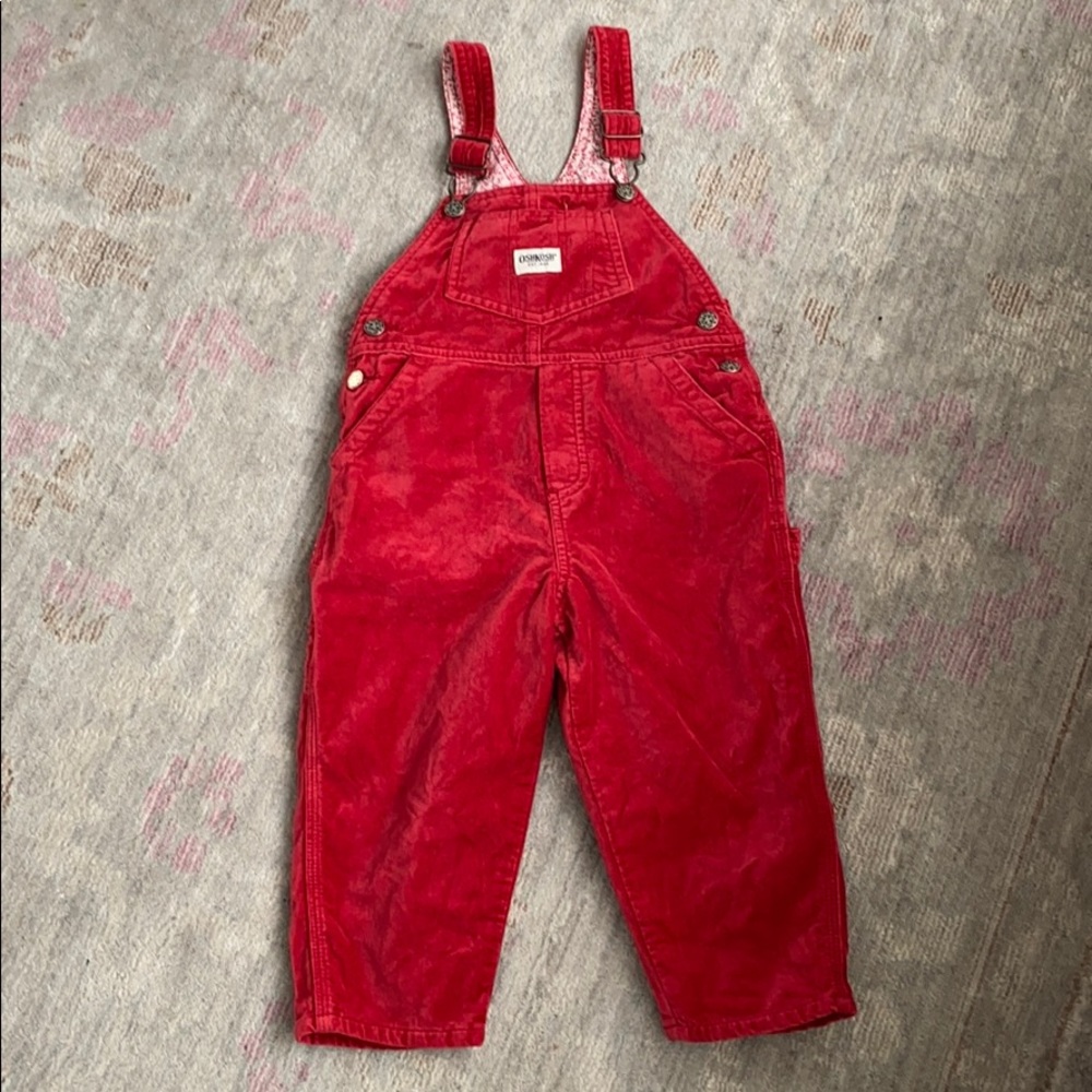 Oshkosh Red Velvet Overalls with Floral Lining